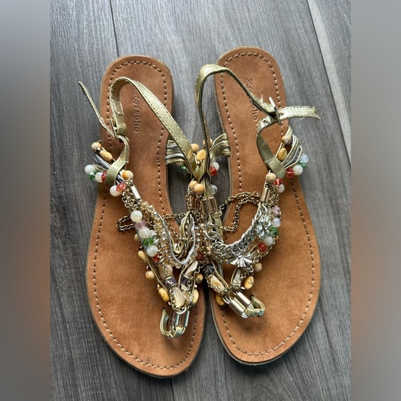 Zigisoho Gold Beaded Sandals - Picture 1 of 6